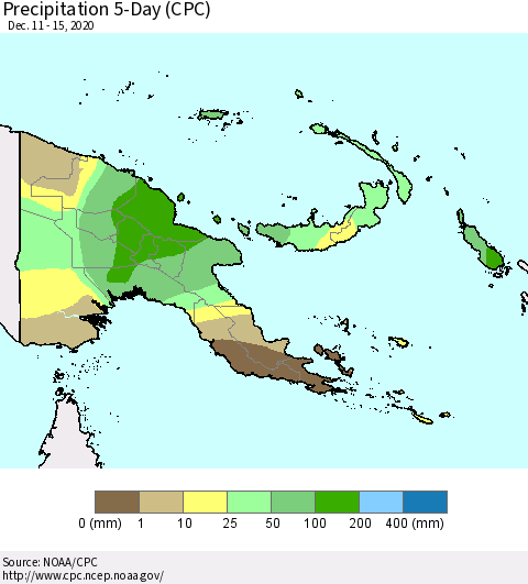 Papua New Guinea Precipitation 5-Day (CPC) Thematic Map For 12/11/2020 - 12/15/2020