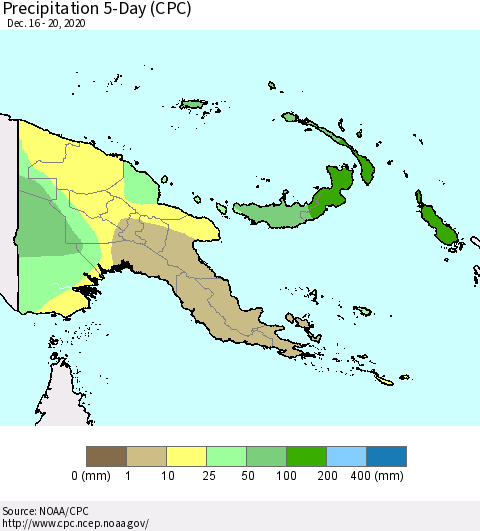 Papua New Guinea Precipitation 5-Day (CPC) Thematic Map For 12/16/2020 - 12/20/2020