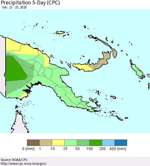 Papua New Guinea Precipitation 5-Day (CPC) Thematic Map For 12/21/2020 - 12/25/2020