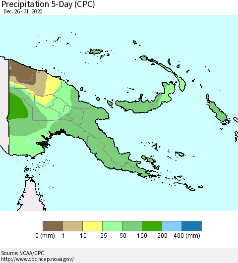 Papua New Guinea Precipitation 5-Day (CPC) Thematic Map For 12/26/2020 - 12/31/2020