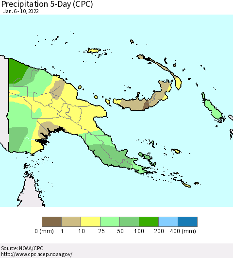 Papua New Guinea Precipitation 5-Day (CPC) Thematic Map For 1/6/2022 - 1/10/2022