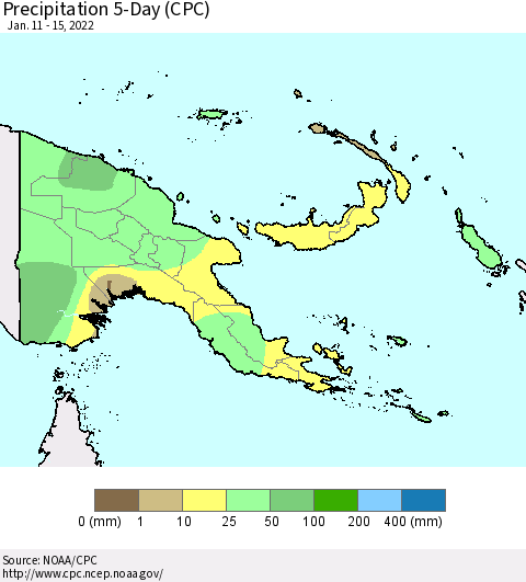 Papua New Guinea Precipitation 5-Day (CPC) Thematic Map For 1/11/2022 - 1/15/2022