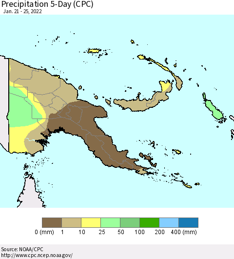 Papua New Guinea Precipitation 5-Day (CPC) Thematic Map For 1/21/2022 - 1/25/2022