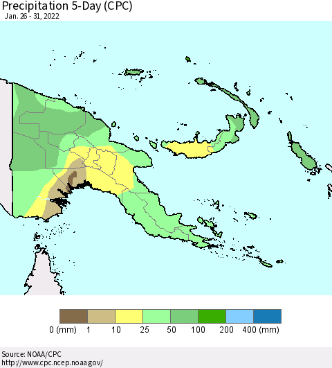 Papua New Guinea Precipitation 5-Day (CPC) Thematic Map For 1/26/2022 - 1/31/2022