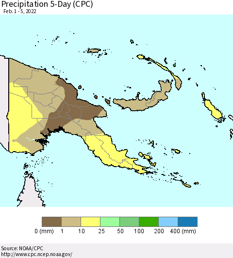 Papua New Guinea Precipitation 5-Day (CPC) Thematic Map For 2/1/2022 - 2/5/2022