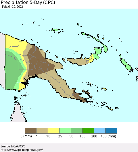 Papua New Guinea Precipitation 5-Day (CPC) Thematic Map For 2/6/2022 - 2/10/2022