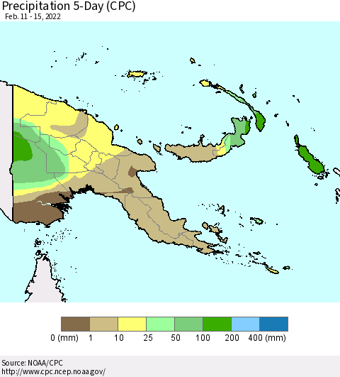 Papua New Guinea Precipitation 5-Day (CPC) Thematic Map For 2/11/2022 - 2/15/2022
