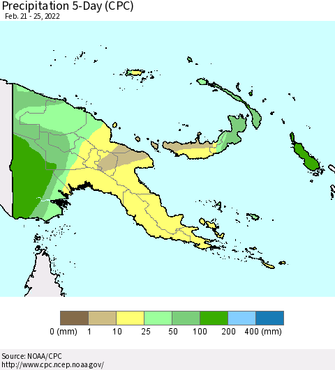 Papua New Guinea Precipitation 5-Day (CPC) Thematic Map For 2/21/2022 - 2/25/2022