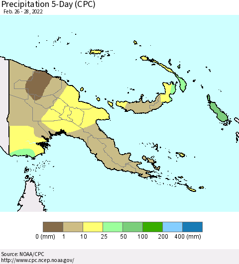Papua New Guinea Precipitation 5-Day (CPC) Thematic Map For 2/26/2022 - 2/28/2022