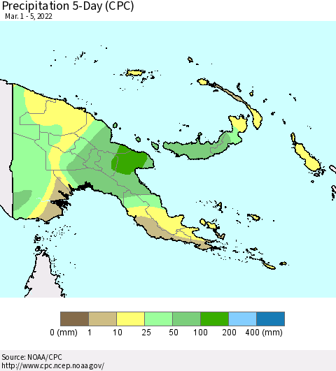 Papua New Guinea Precipitation 5-Day (CPC) Thematic Map For 3/1/2022 - 3/5/2022