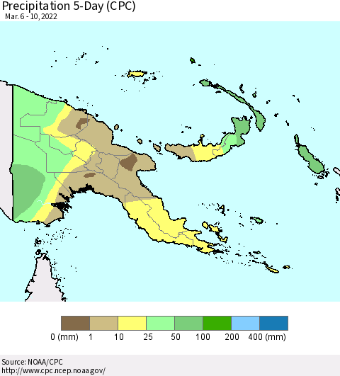 Papua New Guinea Precipitation 5-Day (CPC) Thematic Map For 3/6/2022 - 3/10/2022