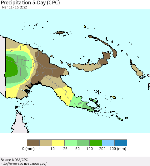 Papua New Guinea Precipitation 5-Day (CPC) Thematic Map For 3/11/2022 - 3/15/2022