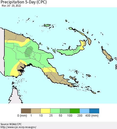 Papua New Guinea Precipitation 5-Day (CPC) Thematic Map For 3/16/2022 - 3/20/2022