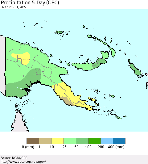 Papua New Guinea Precipitation 5-Day (CPC) Thematic Map For 3/26/2022 - 3/31/2022