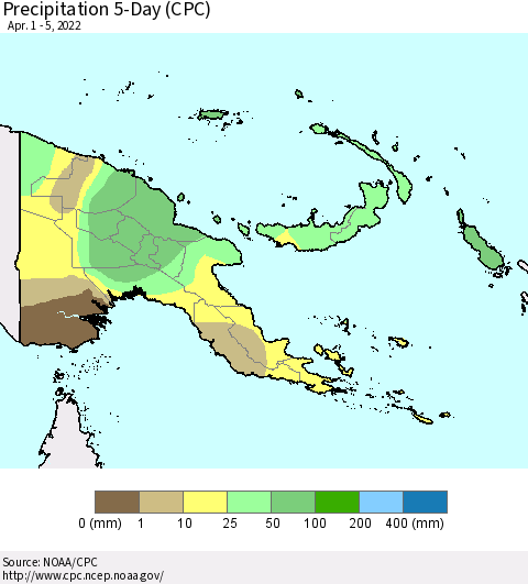 Papua New Guinea Precipitation 5-Day (CPC) Thematic Map For 4/1/2022 - 4/5/2022