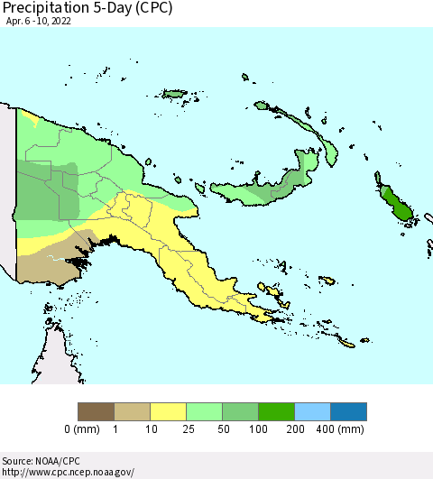 Papua New Guinea Precipitation 5-Day (CPC) Thematic Map For 4/6/2022 - 4/10/2022