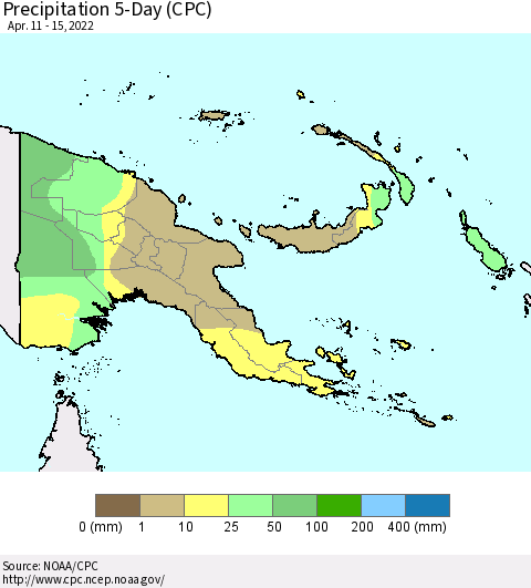 Papua New Guinea Precipitation 5-Day (CPC) Thematic Map For 4/11/2022 - 4/15/2022