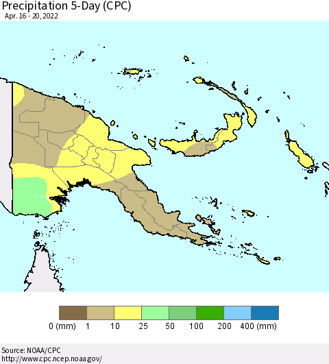 Papua New Guinea Precipitation 5-Day (CPC) Thematic Map For 4/16/2022 - 4/20/2022