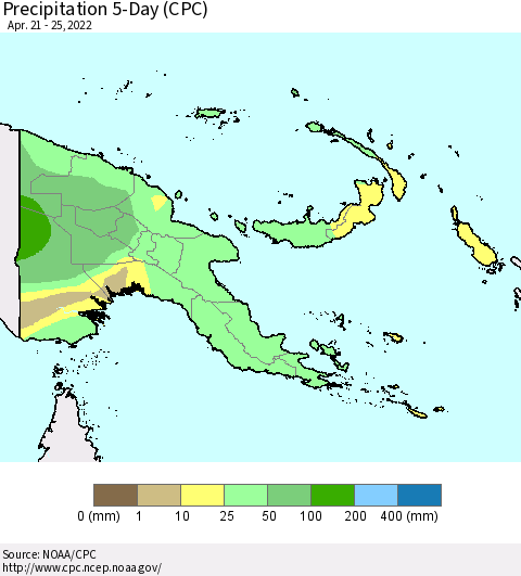 Papua New Guinea Precipitation 5-Day (CPC) Thematic Map For 4/21/2022 - 4/25/2022