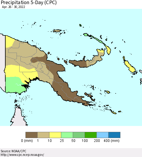 Papua New Guinea Precipitation 5-Day (CPC) Thematic Map For 4/26/2022 - 4/30/2022