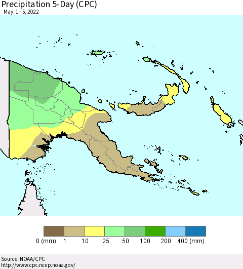 Papua New Guinea Precipitation 5-Day (CPC) Thematic Map For 5/1/2022 - 5/5/2022