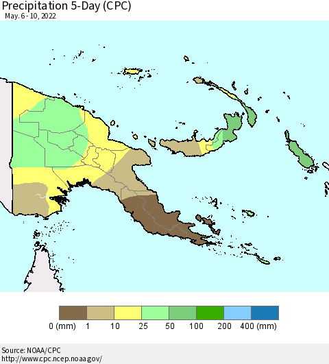 Papua New Guinea Precipitation 5-Day (CPC) Thematic Map For 5/6/2022 - 5/10/2022