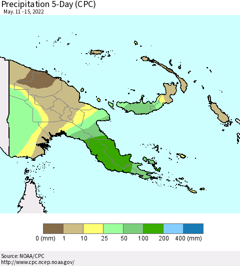 Papua New Guinea Precipitation 5-Day (CPC) Thematic Map For 5/11/2022 - 5/15/2022