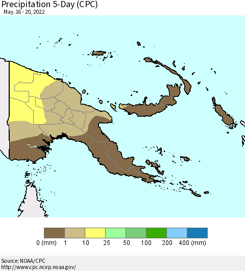 Papua New Guinea Precipitation 5-Day (CPC) Thematic Map For 5/16/2022 - 5/20/2022