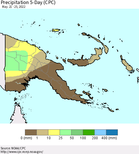 Papua New Guinea Precipitation 5-Day (CPC) Thematic Map For 5/21/2022 - 5/25/2022
