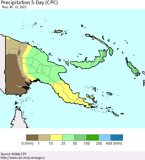 Papua New Guinea Precipitation 5-Day (CPC) Thematic Map For 5/26/2022 - 5/31/2022