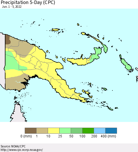 Papua New Guinea Precipitation 5-Day (CPC) Thematic Map For 6/1/2022 - 6/5/2022