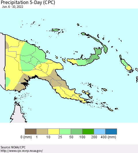Papua New Guinea Precipitation 5-Day (CPC) Thematic Map For 6/6/2022 - 6/10/2022