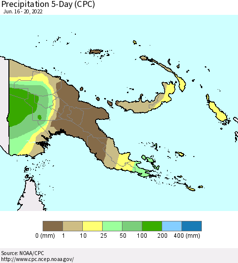 Papua New Guinea Precipitation 5-Day (CPC) Thematic Map For 6/16/2022 - 6/20/2022