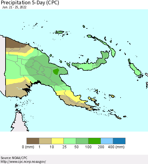 Papua New Guinea Precipitation 5-Day (CPC) Thematic Map For 6/21/2022 - 6/25/2022