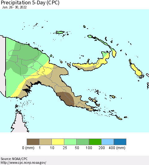 Papua New Guinea Precipitation 5-Day (CPC) Thematic Map For 6/26/2022 - 6/30/2022