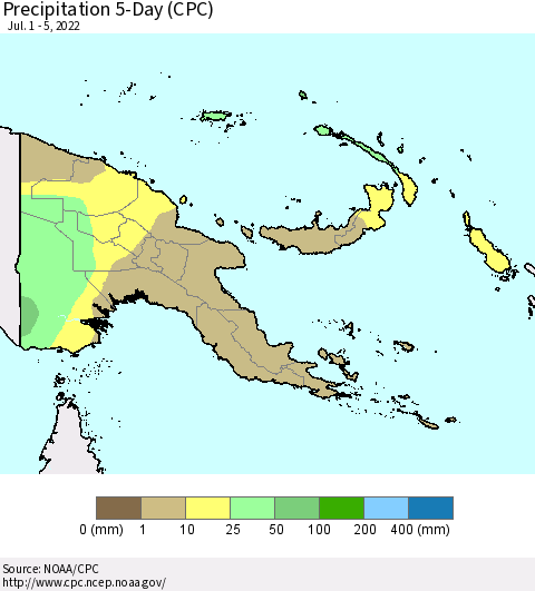 Papua New Guinea Precipitation 5-Day (CPC) Thematic Map For 7/1/2022 - 7/5/2022