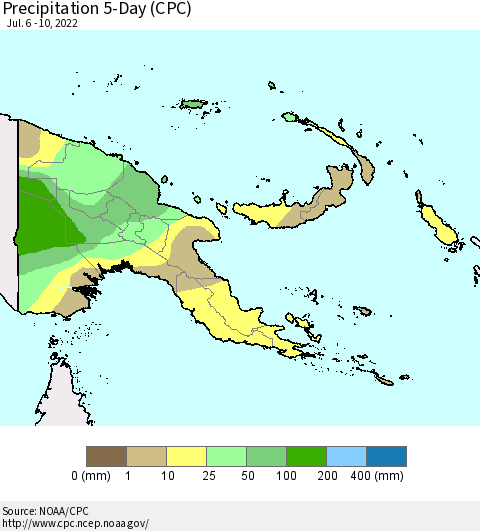 Papua New Guinea Precipitation 5-Day (CPC) Thematic Map For 7/6/2022 - 7/10/2022