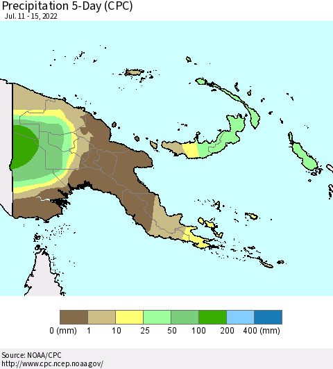 Papua New Guinea Precipitation 5-Day (CPC) Thematic Map For 7/11/2022 - 7/15/2022
