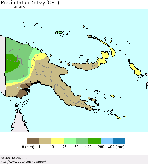 Papua New Guinea Precipitation 5-Day (CPC) Thematic Map For 7/16/2022 - 7/20/2022