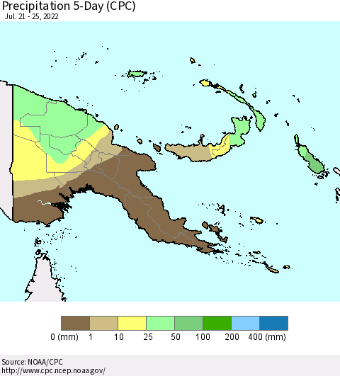 Papua New Guinea Precipitation 5-Day (CPC) Thematic Map For 7/21/2022 - 7/25/2022