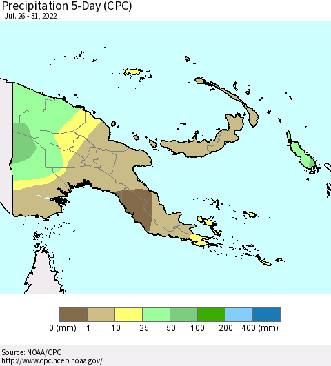 Papua New Guinea Precipitation 5-Day (CPC) Thematic Map For 7/26/2022 - 7/31/2022