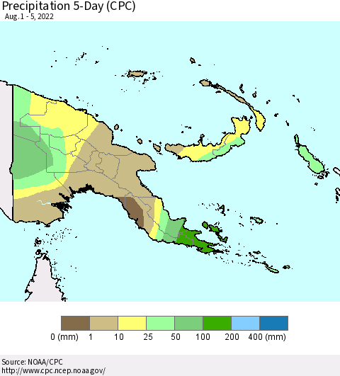 Papua New Guinea Precipitation 5-Day (CPC) Thematic Map For 8/1/2022 - 8/5/2022