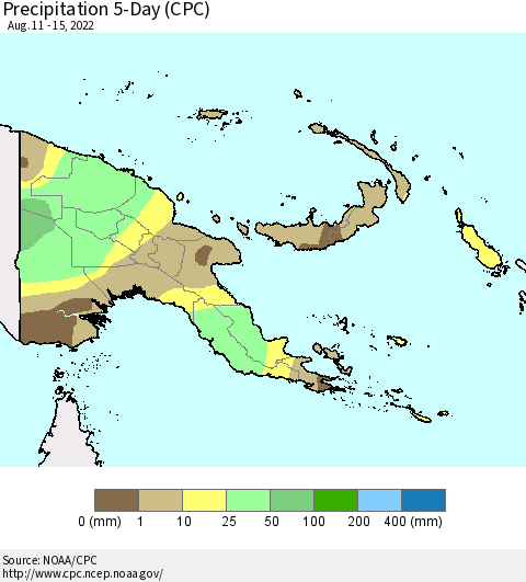 Papua New Guinea Precipitation 5-Day (CPC) Thematic Map For 8/11/2022 - 8/15/2022