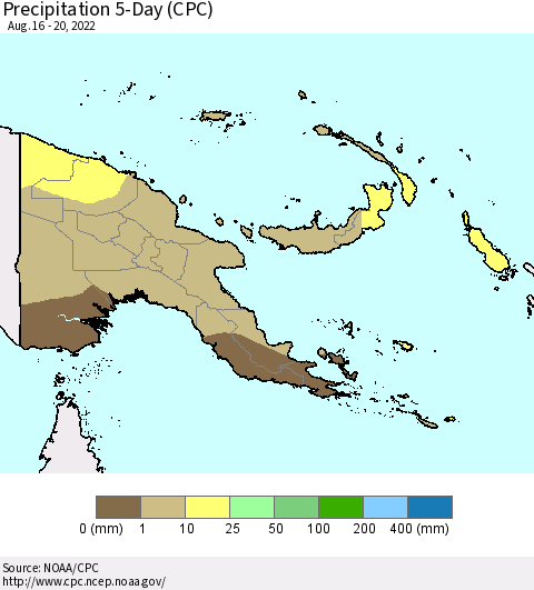Papua New Guinea Precipitation 5-Day (CPC) Thematic Map For 8/16/2022 - 8/20/2022