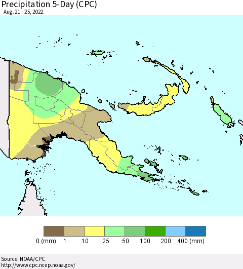 Papua New Guinea Precipitation 5-Day (CPC) Thematic Map For 8/21/2022 - 8/25/2022