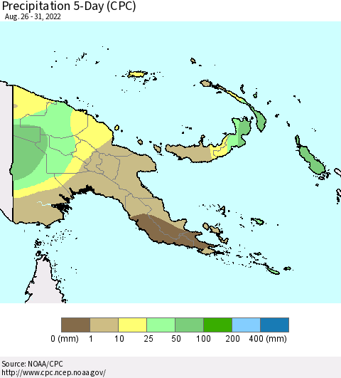 Papua New Guinea Precipitation 5-Day (CPC) Thematic Map For 8/26/2022 - 8/31/2022