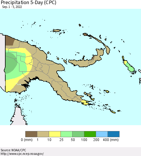 Papua New Guinea Precipitation 5-Day (CPC) Thematic Map For 9/1/2022 - 9/5/2022