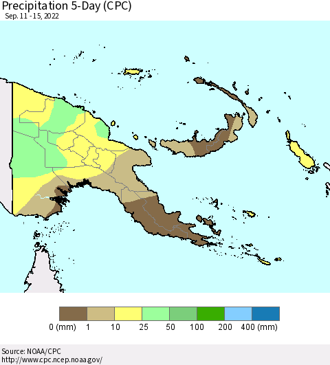 Papua New Guinea Precipitation 5-Day (CPC) Thematic Map For 9/11/2022 - 9/15/2022