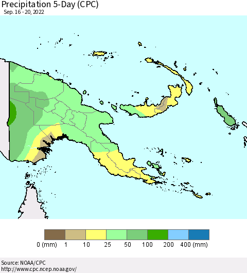 Papua New Guinea Precipitation 5-Day (CPC) Thematic Map For 9/16/2022 - 9/20/2022