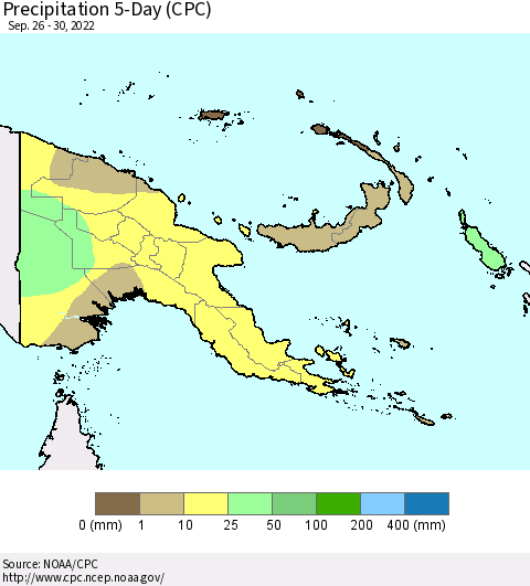 Papua New Guinea Precipitation 5-Day (CPC) Thematic Map For 9/26/2022 - 9/30/2022